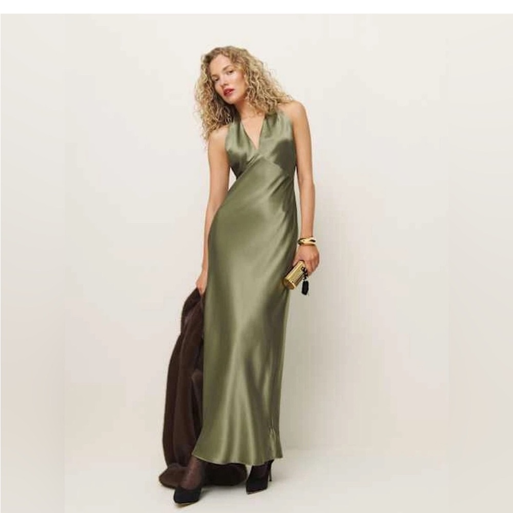 Reformation daniela silk dress aloe vera